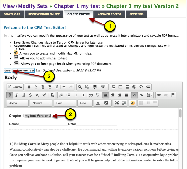 Creating a new test version goes into &quot;Settings.&quot;