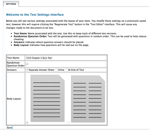 Choose among the following settings: