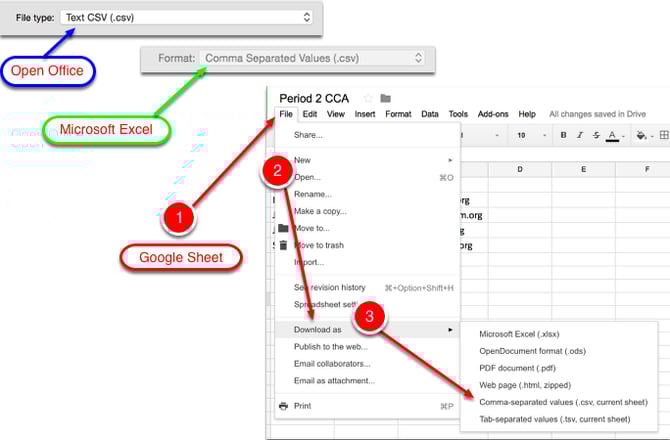 Be sure you save the file as a .csv file. 