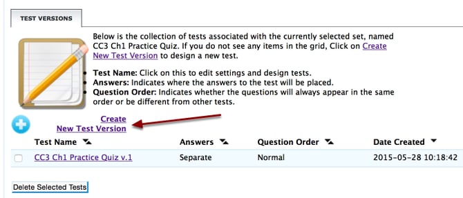 Click on &quot;Create New Test Version.&quot;