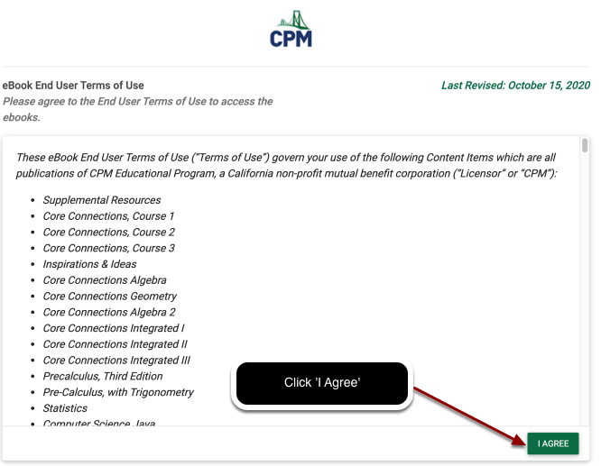 Once you login, you will be taken to your ebook at ebooks.cpm.org. Now complete these steps: