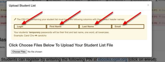 Create a .csv file with the exact headings indicated below.