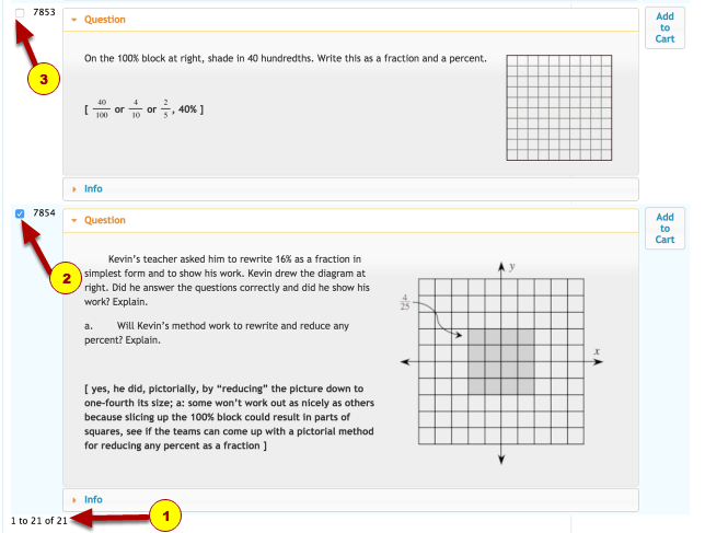 6. Select wanted test items by clicking the box next to each question.