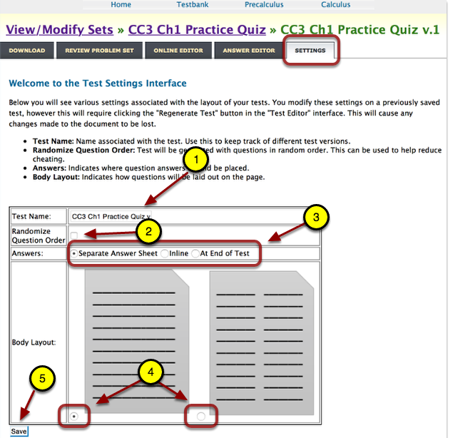 Modify settings: