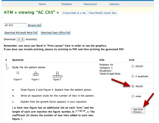 3. Check each question and choose grid type if desired for your test.