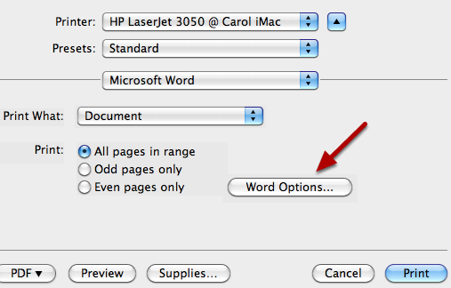 Click &quot;Word Options&quot;.