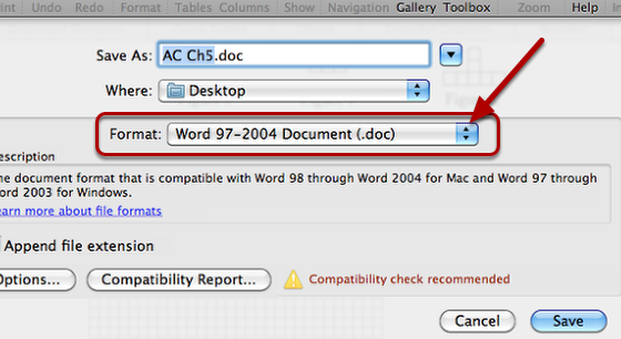 1. Go to file --&gt; Save.  Click on the Format drop down list.